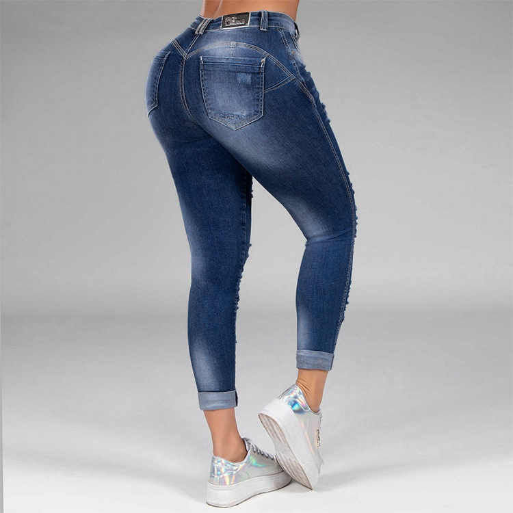 Spot Amazon wish sales women's jeans holes slim stretch jeans pants women's pants