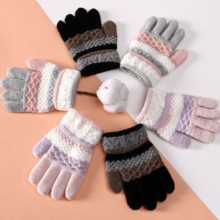 Factory Direct supply baby gloves autumn and winter kindergarten children cute striped finger warm knitted children's gloves