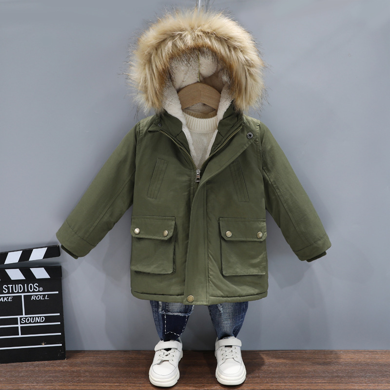Foreign trade children's clothing plus velvet padded 2022 cotton-padded jacket winter New Fashion hooded boys cotton-padded jacket children's cotton-padded jacket