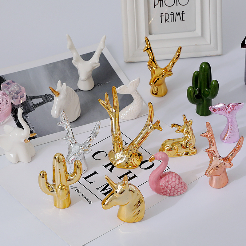 Cross-border ins decoration Nordic ceramic creative electroplating small animal decoration mini desktop decoration gold