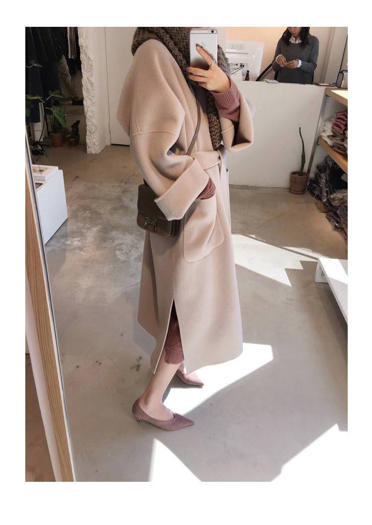 Płaszcz wełniany w stylu Hepburn, średniej długości, jesień i zima 2024 Nowy koreański styl, popularny, dwustronny, gruby płaszcz wełniany dla kobiet_voghion.com