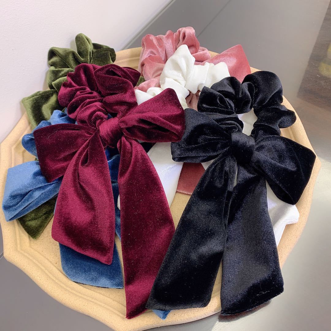 網紅秋冬新款絲絨頭繩飄帶蝴蝶結髮圈韓國ins少女頭圈精品店髮飾