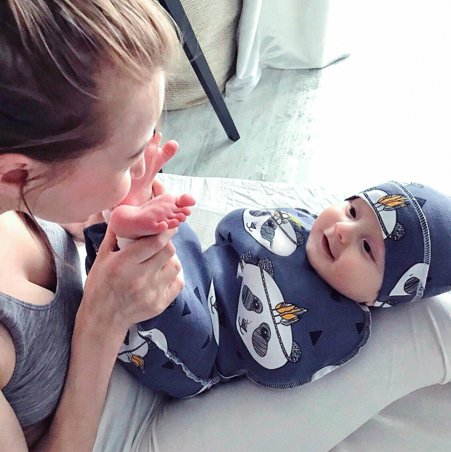 Cross-border European and American Baby Sleeping Bag Baby Anti-startling Bag Towel Super Soft Elastic Baby Cocoon Sleeping Bag Fetal Hat Set