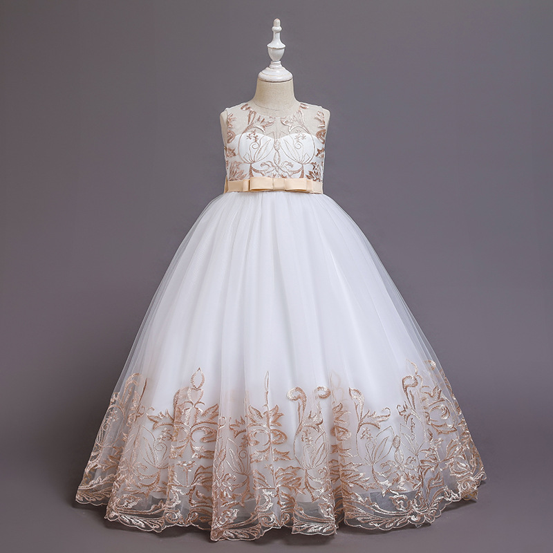 2021 new children's dress bow princess dress long lace performance clothes girls dress performance children's clothing
