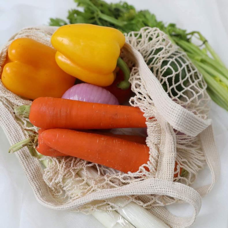 Amazon Hot Sale Pure Cotton Mesh Bag Portable Cotton Bag Cotton Mesh Bag Supermarket Vegetable Fruit Net Pocket Shopping Bag