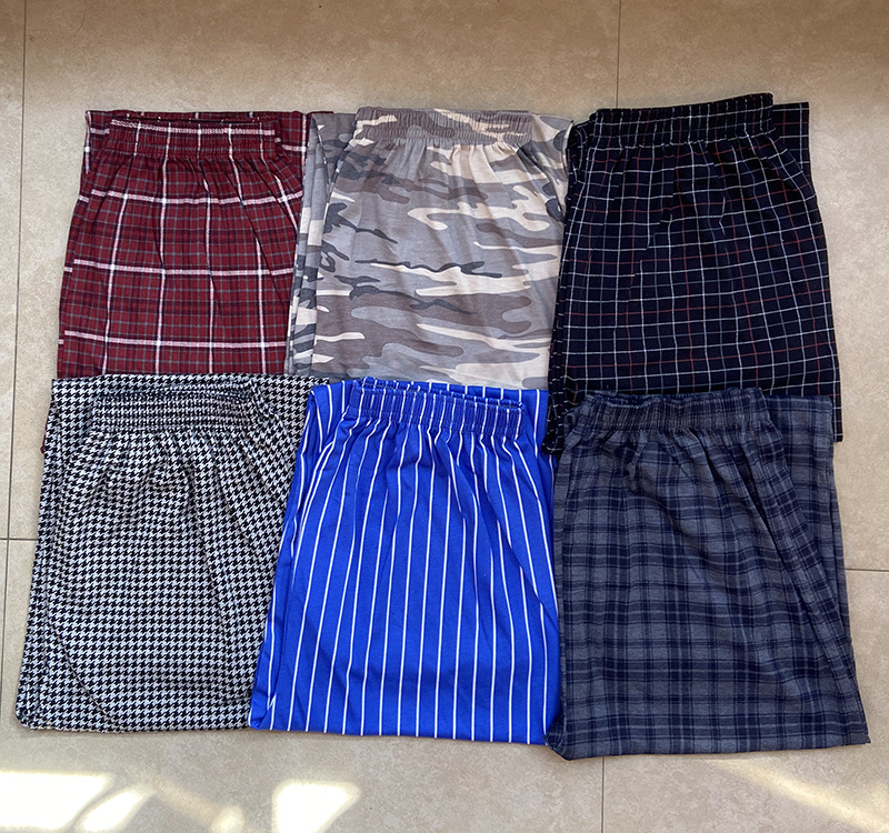 Cotton Pajama Pants Middle-aged Men's Pants Cotton Home Pants Loose Plaid Dad's Large Size Striped Stretch Waist Air Conditioning Pants