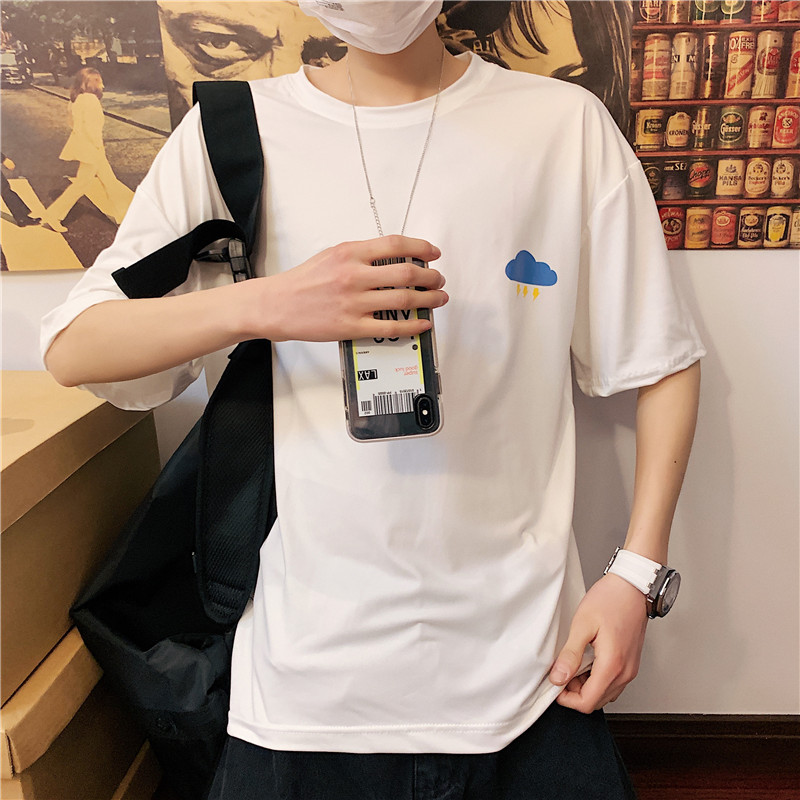 2024 Summer New Couple Ins Hong Kong Style Short-sleeved T-shirt Men's Casual Japanese Harajuku Korean Style Trendy Loose Top