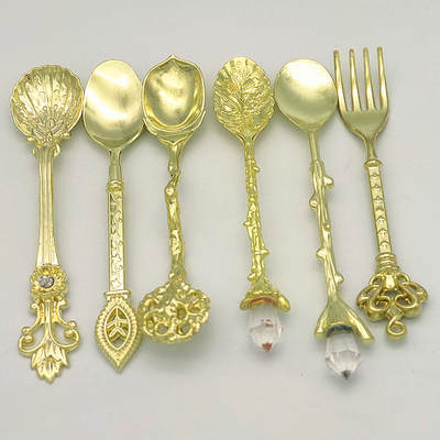 Vintage Palace style Coffee Set 6 supermarket fruit cake fork pomegranate flower spoon Minor more bronze decorative spoon