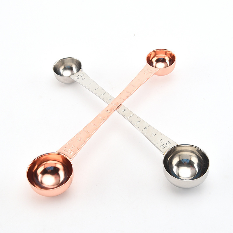 Spot stainless steel ruler double-head spoon with scale double-headed coffee measuring spoon