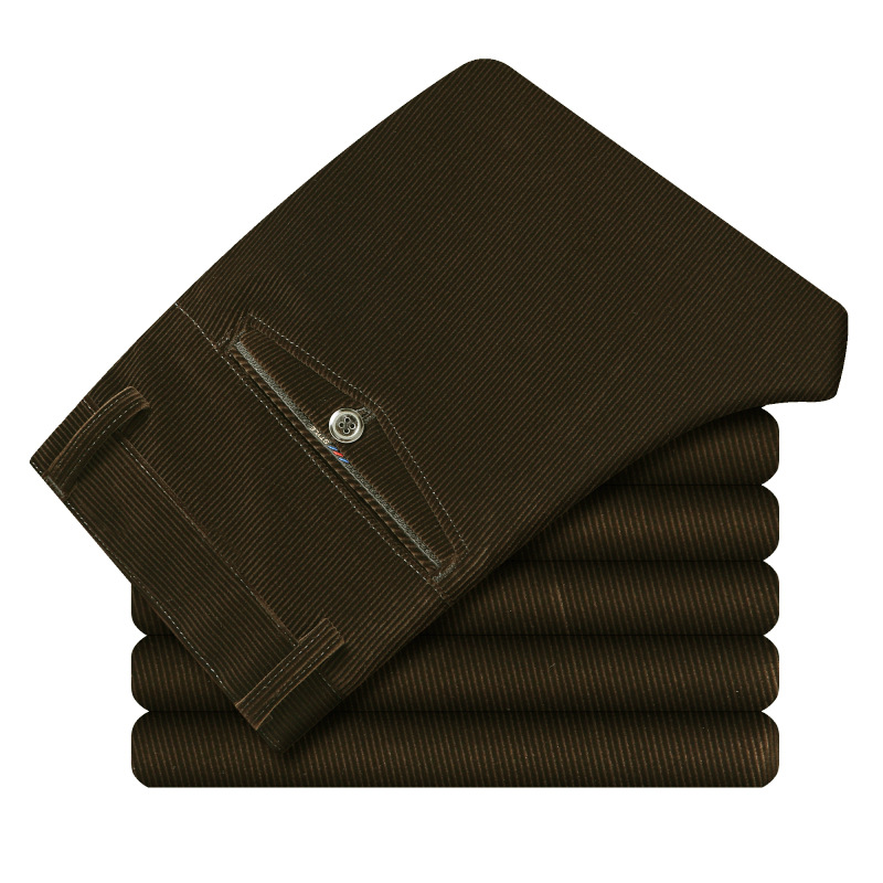 Winter Men's Corduroy Pants Corduroy Business Casual Pants Straight Loose Men's Pants Middle-aged and Elderly Thickened Pants