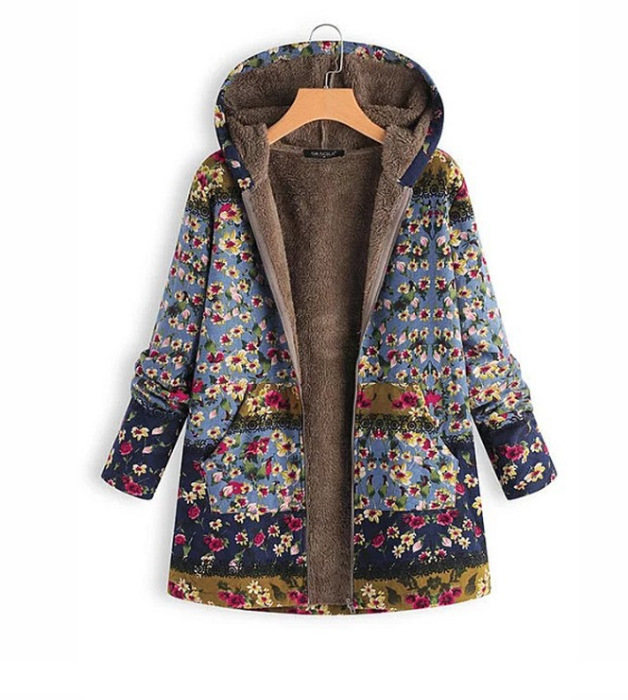 Nuovo posizionamento di abbigliamento femminile stampato cotone fodera in lana maglione con cappuccio cappotto caldo a pois_voghion.com