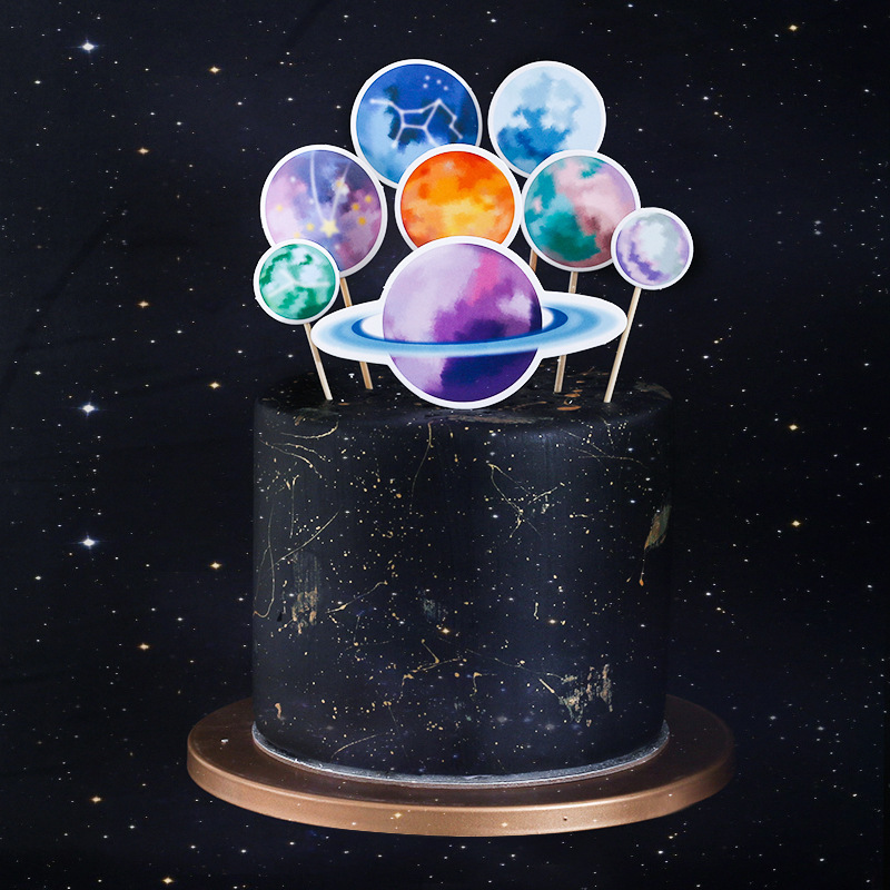 太空星球蛋糕插牌  生日蛋糕裝飾  宇宙飛船蛋糕插件  甜品台裝扮