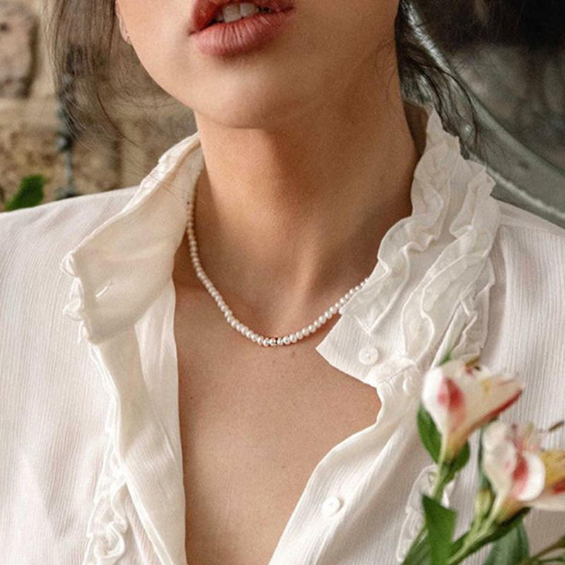 Süßwasserperlenkette Damen Ins Style Einfache Frische Perlenhalskette Chocker Schlüsselbeinkette_voghion.com
