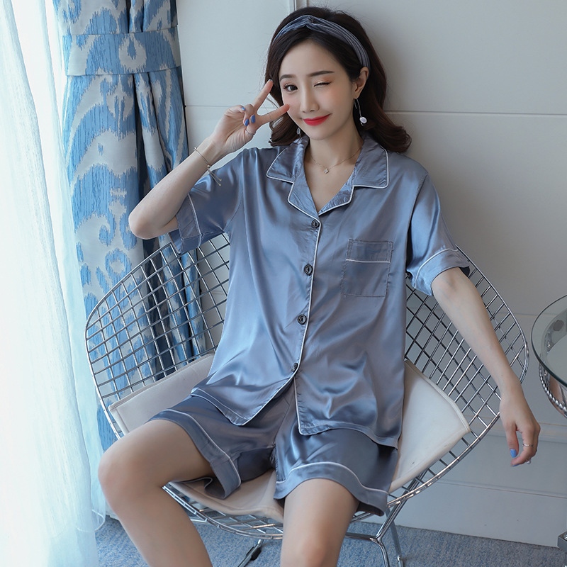 外国貿易の夏のパジャマの女性のシミュレーションシルクのセクシーなカーディガンの半袖の半ズボンの大きいサイズのスーツの部屋の服