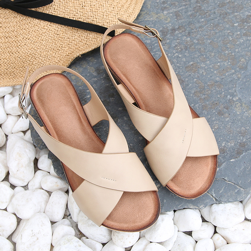 ladies shoes2022 New Wedge Heel Roman Shoes Large Size Sandals Simple Sandals Women's One Piece Hair