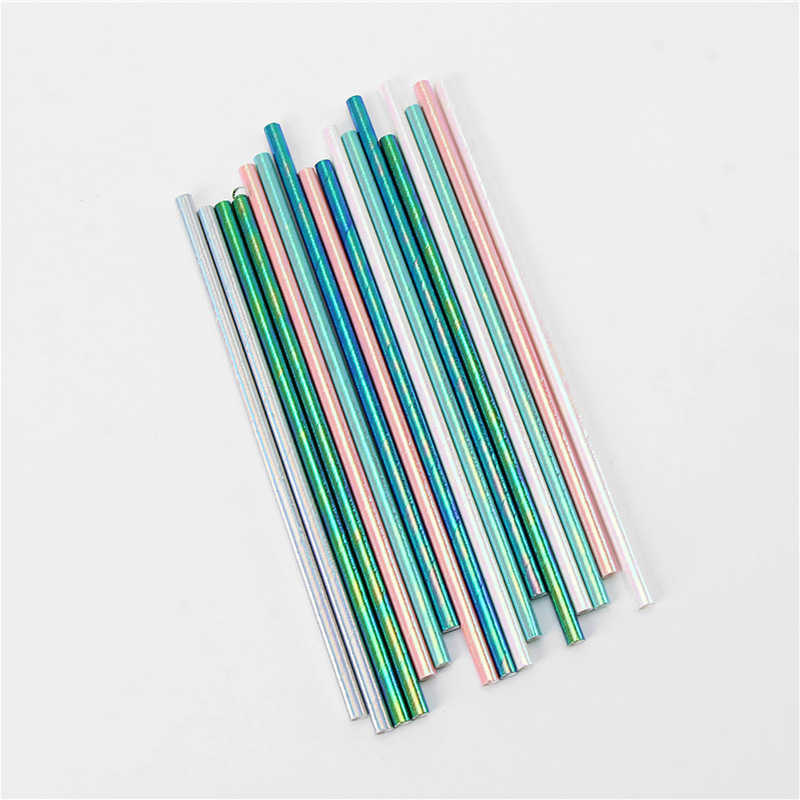 Factory Direct Supply Coated Paper Straw Rainbow Paper Straw Degradable Party Pearl Film Straw Customized Wholesale