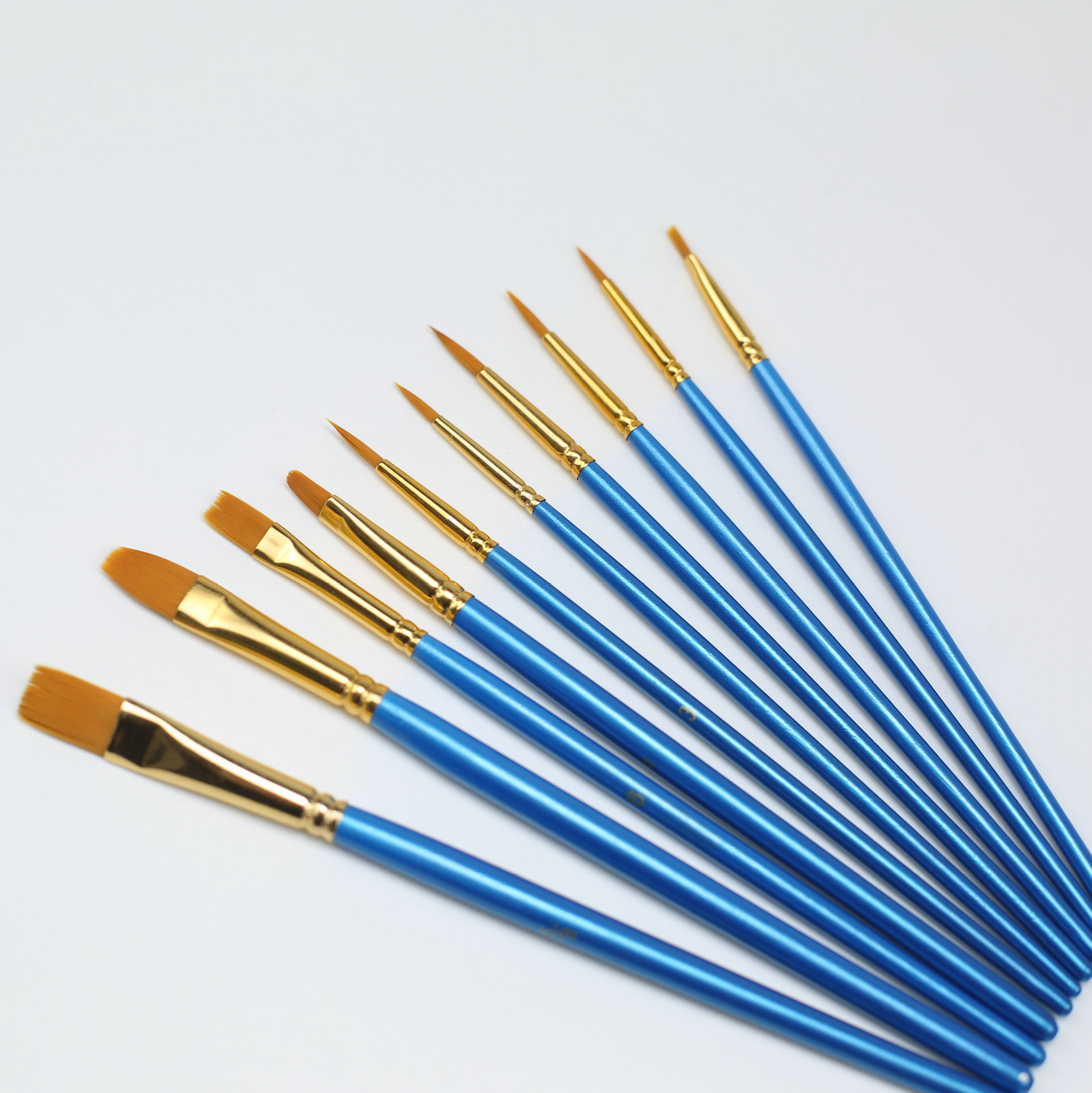 Blue 10 Pack Art Brush Gouache Arranging Brush Set Nylon Oil Painting Gouache Brush Watercolor Painting Brush