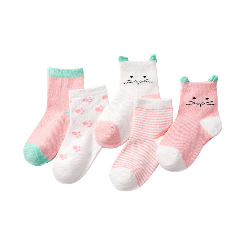 2022 new breathable cotton spring and autumn children's socks baby boys and girls cartoon ears cute baby socks