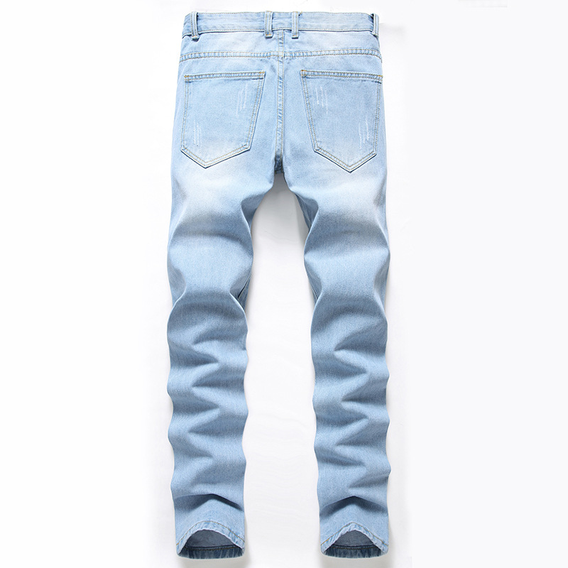 Cross-Border Men's new ripped JEANS men's foreign trade loose Denim trousers European and American Popular straight JEANS