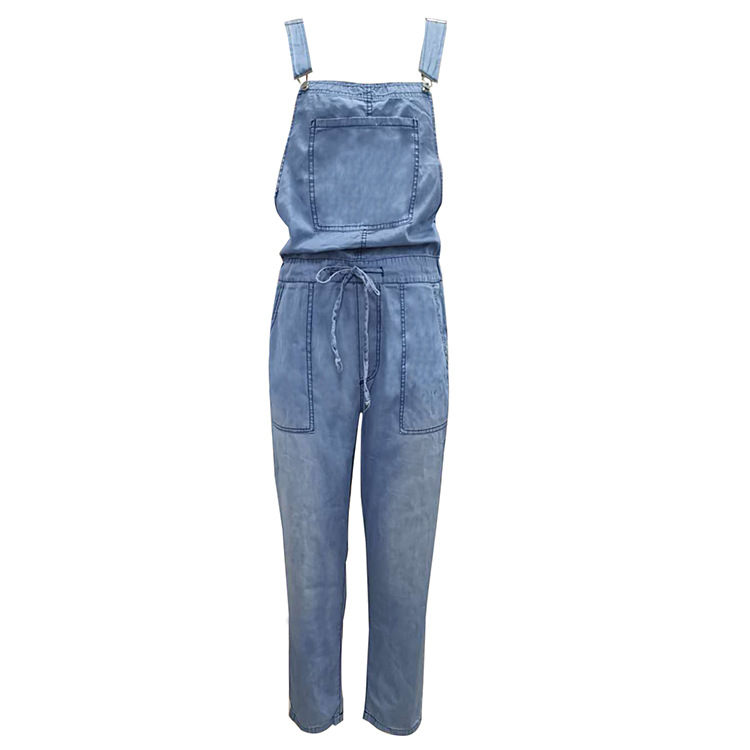 In stock wish AliExpress women's Denim jumpsuit loose fashion elastic mid-waist jumpsuit women's pants