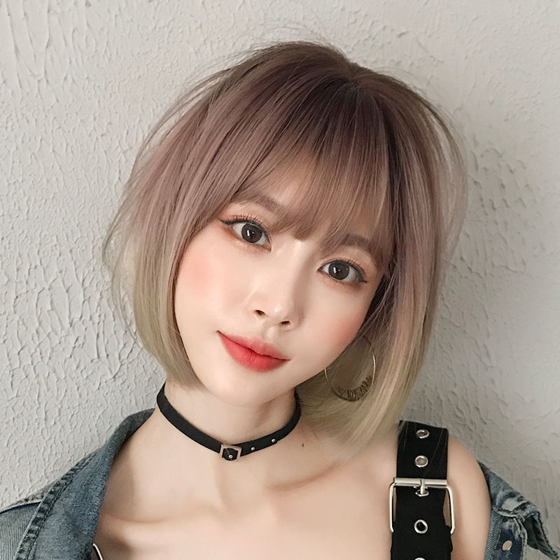 Factory wholesale wig female short hair bobo new short straight hair realistic chemical fiber wig gradient color in stock