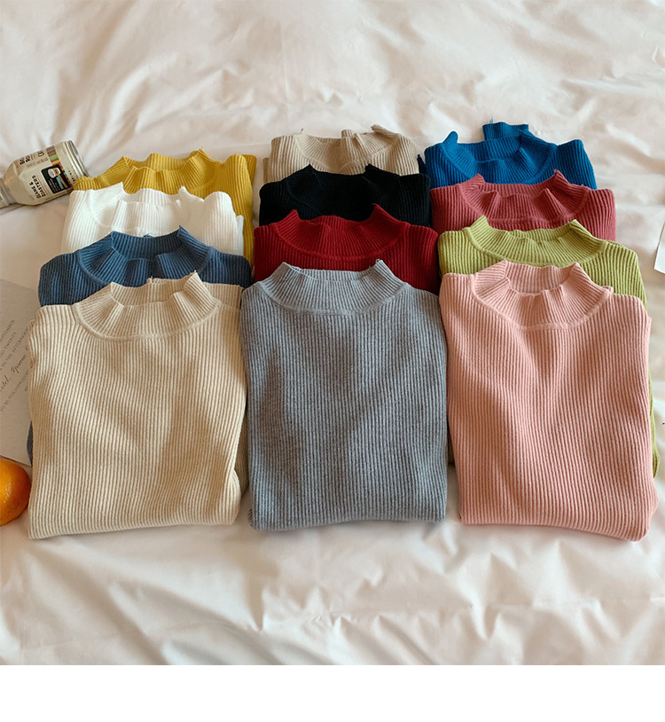 Foreign trade Autumn half turtleneck long-sleeved sweater women's 2023 new inner bottoming shirt slim solid color sweater women's clothing