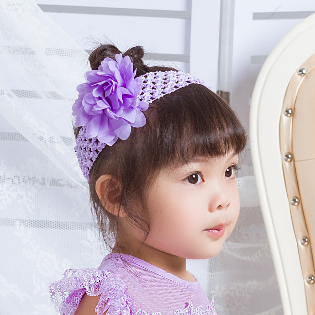 FD11 Baby Korean Style Hair Band Hair Accessories Red Pink White Beige Purple Chiffon Flower Hair Band Stingy Band Headwear