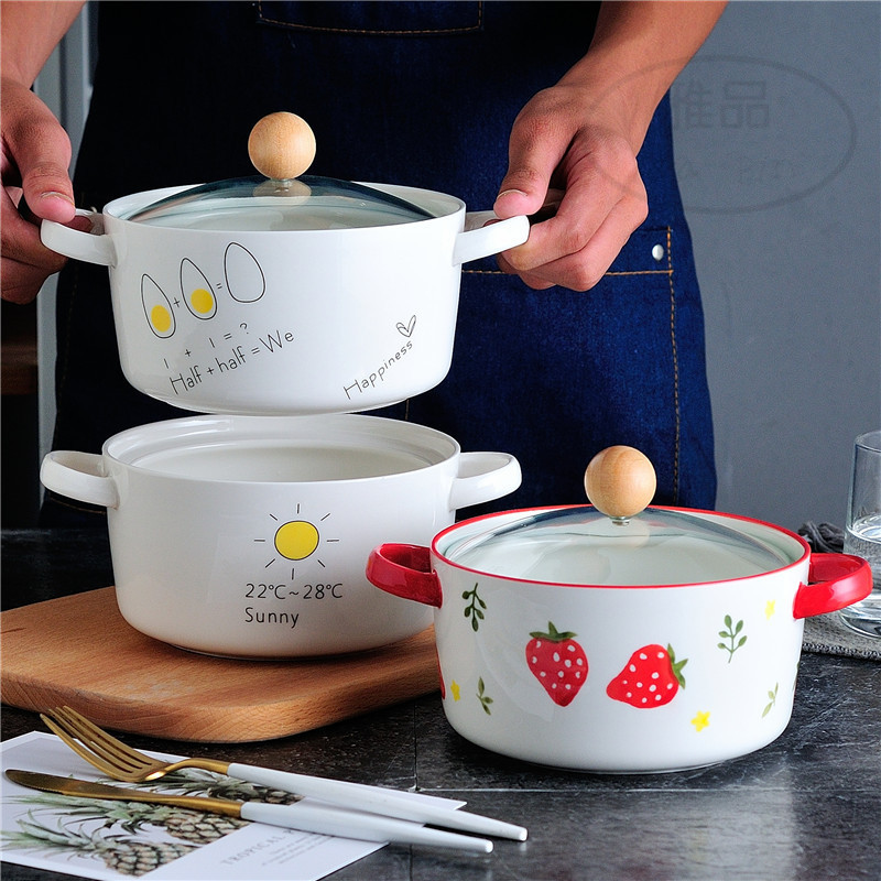 Ear Noodle Bowl with Lid Ceramic Bowl Student Bowl Household Soup Bowl 6 Inch Bowl Nordic Noodle Soup Bowl Small Family Soup Bowl
