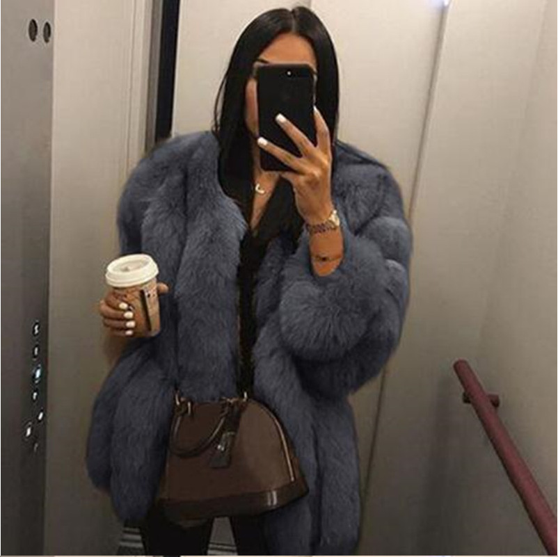 Wholesale European and American imitation fur coat women's new autumn and winter fox fur mid-length artificial fur fur coat