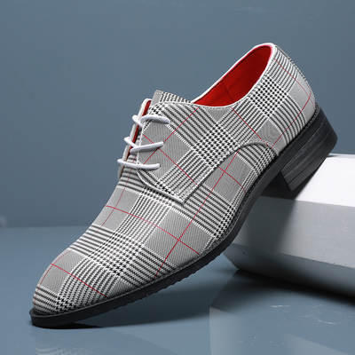 2023 Men's Fashion Business Casual Leather Shoes Lace-up Striped Barber Shoes Korean Style Foreign Trade Large Size Men's Shoes 48