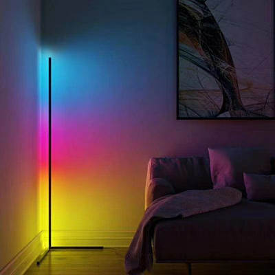 Modern minimalist LED line floor lamp RGB colorful corner lamp living room bedroom right angle long floor lamp