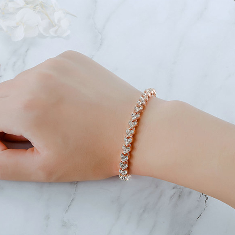 Cross-border Explosions European and American Simple Natural Diamond Crystal Roman Bracelet Female Zircon Silver Hot Selling Small Jewelry Bracelet