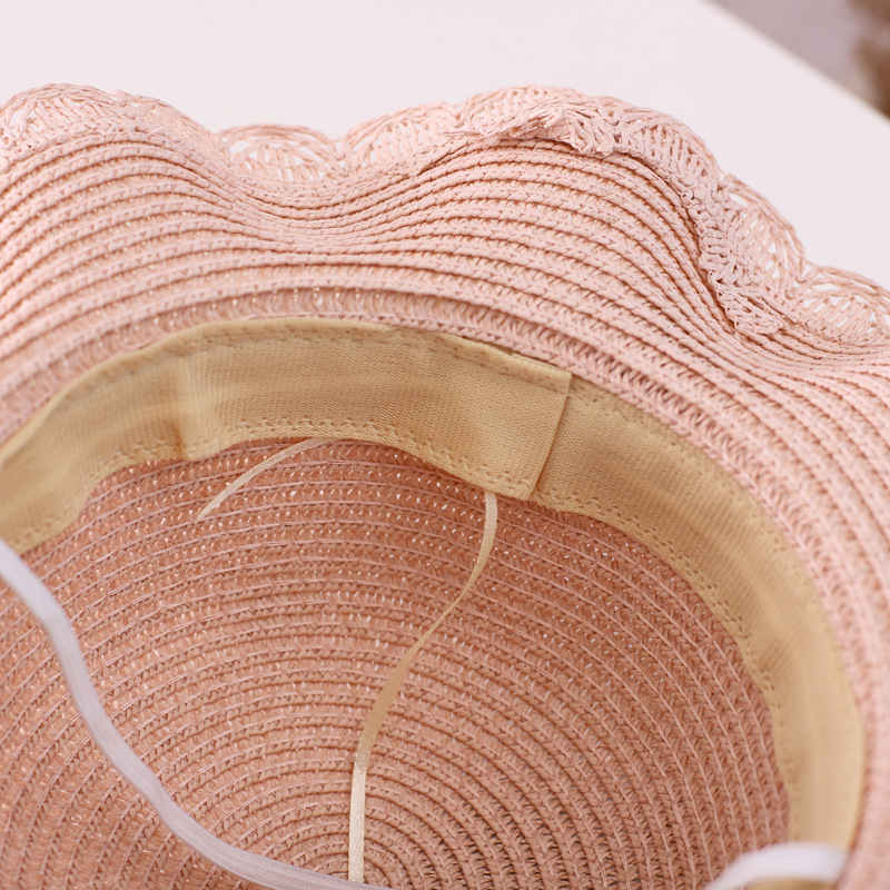 Chapeau de paille pour fille, chapeau d'été en ruban de paille, chapeau pare-soleil à fleurs, chapeau de pêcheur, ensemble de sacs de protection solaire parent-enfant_voghion.com