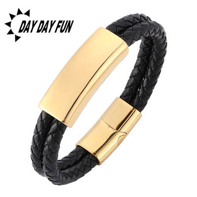 European and American fashion leather leather rope woven bracelet titanium steel buckle simple personality men's bracelet bracelet magnet buckle