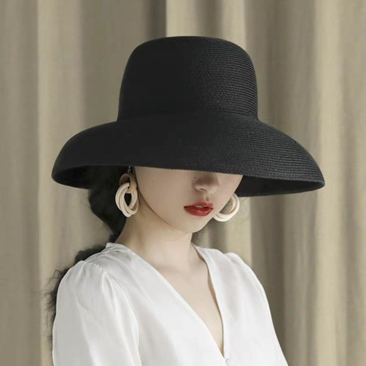 Straw hat women's summer big brim French sunscreen Hepburn wind sun hat beach fisherman hat foldable sun hat children
