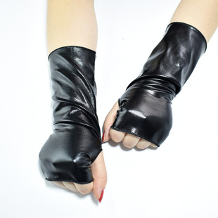 Short Finger-Free Bright Black Patent Leather Gloves Halloween Dress-Up Punk Style cos Didi Dance Hip-Hop Dance Gloves