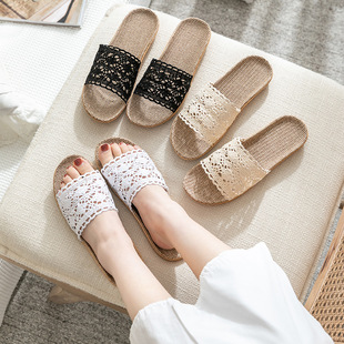 Summer Internet Celebrity Lace Women's Sandals and Slippers Home Indoor Non-Slip Floor Home Linen Slippers Women's Home Summer
