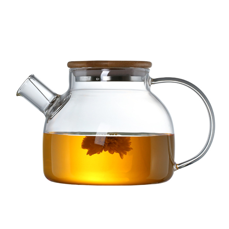 Thickened Heat-Resistant Glass Kettle Teapot Bamboo Cover Kettle High Borosilicate Glass Cool Kettle Tie Kettle Cold Kettle Factory Straight Hair