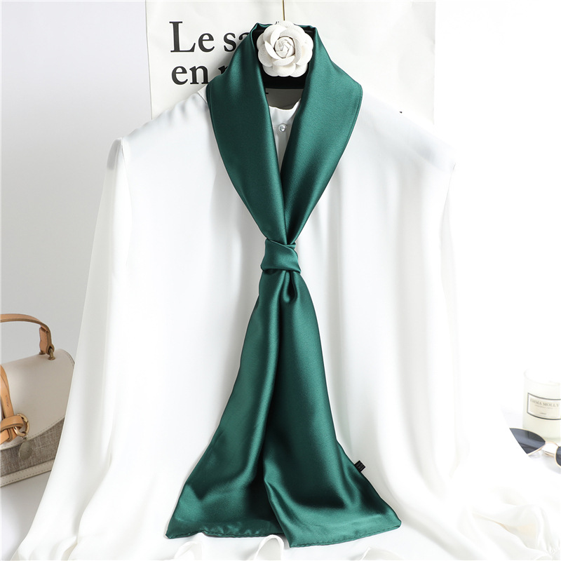 Thin narrow long scarf women's solid color scarf versatile decorative scarf autumn and winter double-layer artificial silk 145cm