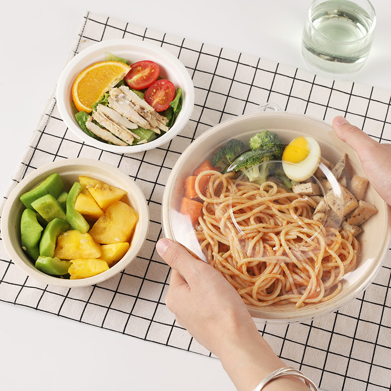 Disposable Bowl Round Paper Bowl with Lid Household Outdoor Pulp Bowl Degradable Instant Noodle Bowl Thickened BBQ Hot Pot Bowl