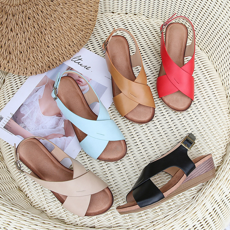 ladies shoes2022 New Wedge Heel Roman Shoes Large Size Sandals Simple Sandals Women's One Piece Hair