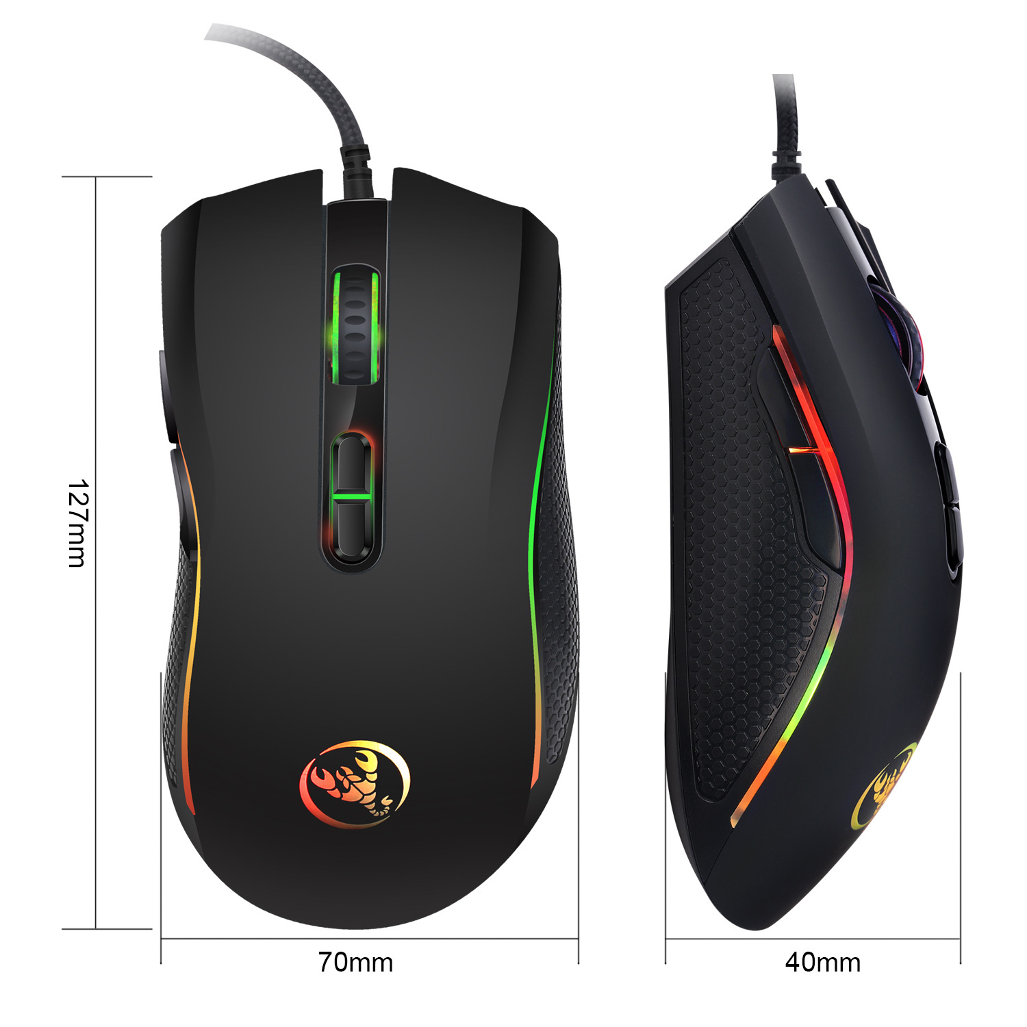 A869 HXSJ colorful luminous gaming mouse E-sports wired mouse dpi can be adjusted in four levels to 3200dpi