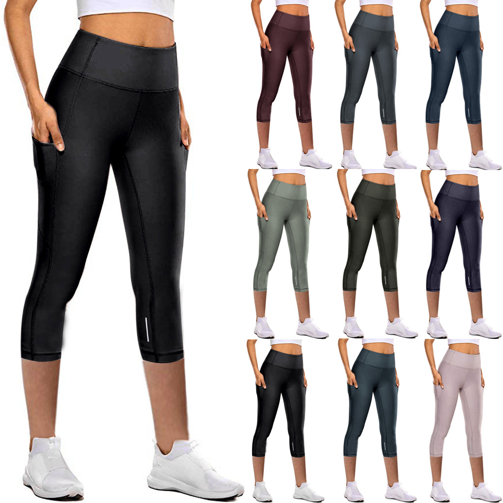 2023 European and American Yoga Sports Tight Pants Women's Cross-border New Fitness Pants High Waist Cropped Pocket Yoga Pants