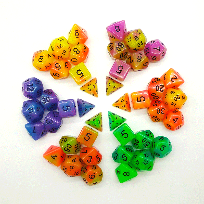 Cross-border foreign trade two-color luminous multi-faceted set dice engraving luminous digital color luminous resin fun dice