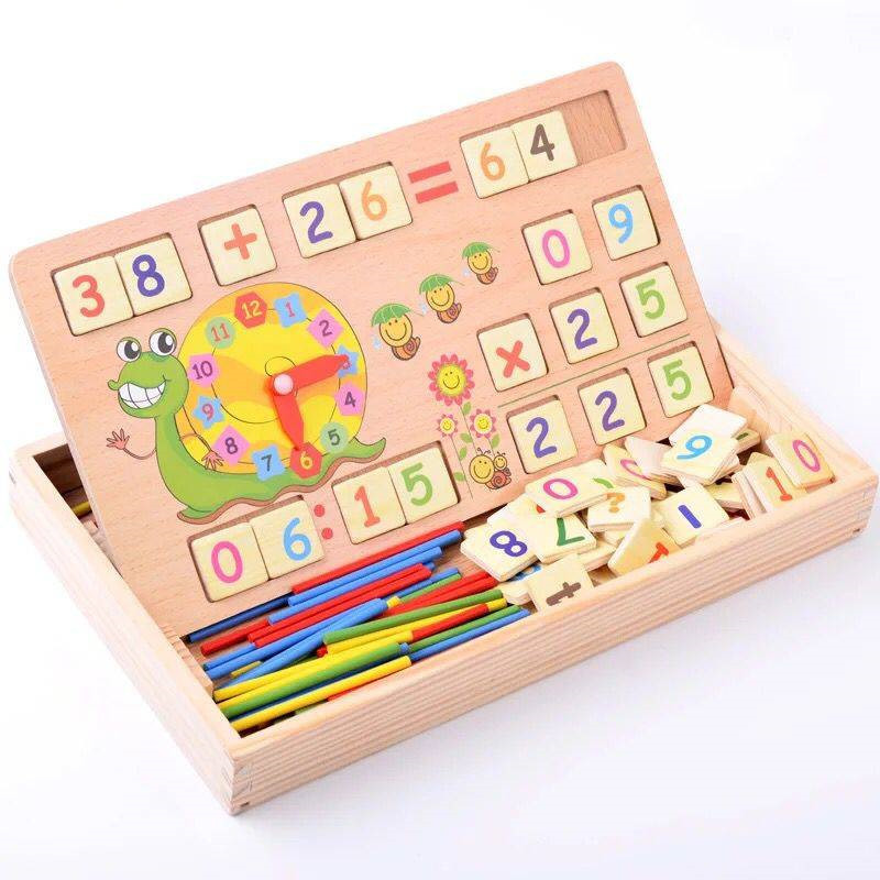 Children's Wooden Snail Learning Box Blackboard Chalk Counting Stick Children's Early Education Writing Board Wooden Toys