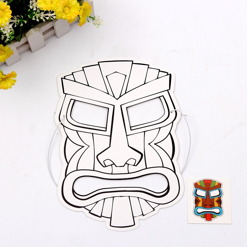 Tribal Totem Coloring Mask Children's DIY Painting Paper Props Halloween Line Draft Blank Graffiti Funny Headgear