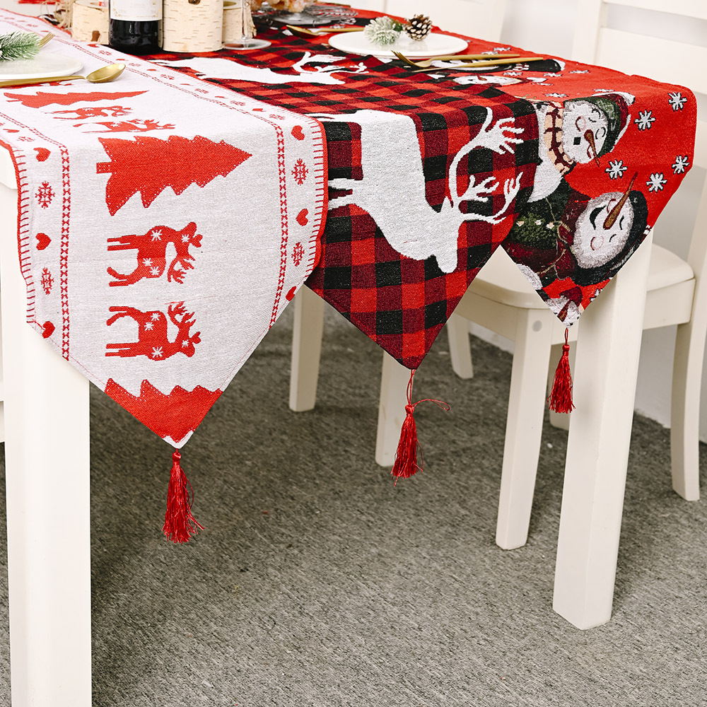 Haube Christmas Decoration Electric Embroidered Knitted Cloth Table Runner Creative Snowman Elk Table Runner Elk Placemat Tablecloth_voghion.com