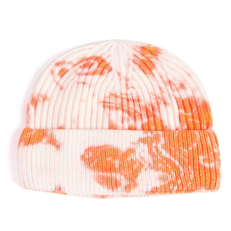 Foreign Trade Autumn and Winter New Tie-dye Printed Knitted Hat Short Cold Hat Women's Melon Skin Wool Hat Korean Style Hip-hop Trendy