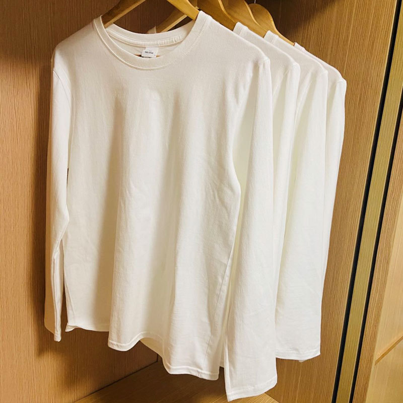 Export Japan 220g heavy cotton cotton long sleeve T-shirt loose men's and women's solid color base shirt tide casual sweater