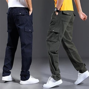 Overalls Pants Men's Pure Cotton Security Pants Training Pants Women's Black Thickened Special Training Army Green Pants Summer Wear-resistant Spring and Autumn